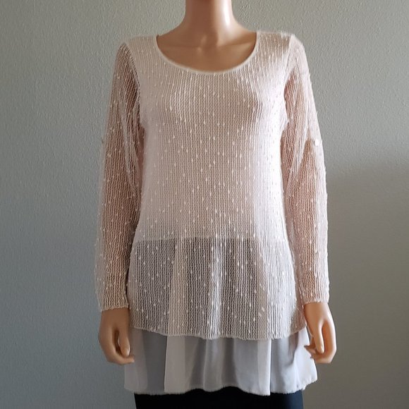 Italian Pink Mesh Blouse Sweater Tunic sz M Italy - Picture 1 of 6